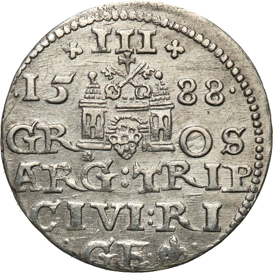 Zygmunt III Waza. Trojak (3 grosze) 1588, Ryga - rzadszy rocznik